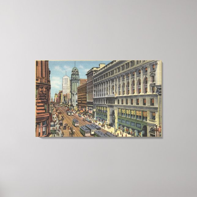 Lienzo Vista este de la calle del mercado desde Powell St (Anverso)