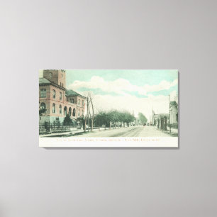 Lienzo Vista exterior de la biblioteca pública en Santa