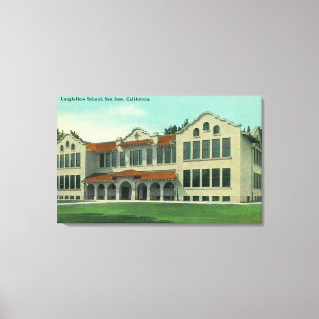 Lienzo Vista exterior de la escuela longfellow (Anverso)