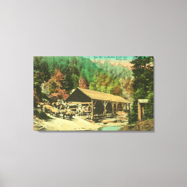 Lienzo Vista exterior de la sierra de Saw Mill en la cala (Anverso)