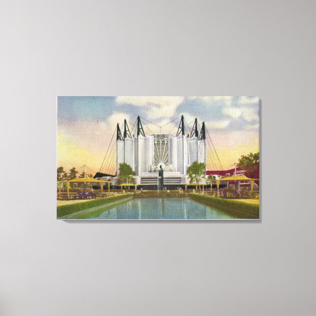 Lienzo Vista exterior del edificio de viajes (Anverso)