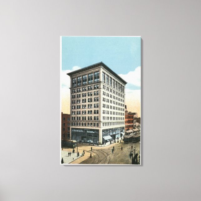 Lienzo Vista exterior del edificio del nuevo parque (Anverso)