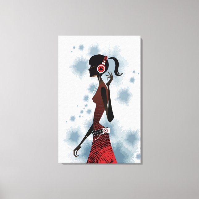 Lienzo Vista lateral de la música de las mujeres escuchan (Anverso)