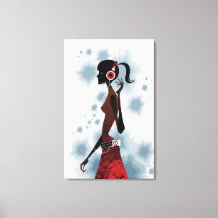 Lienzo Vista lateral de la música de las mujeres escuchan