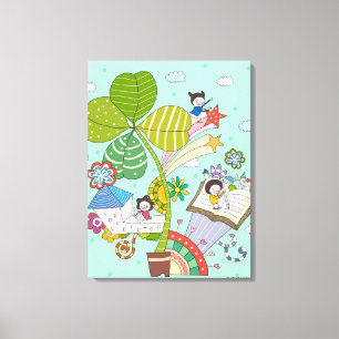 Lienzo Vista lateral de los niños que estudian en la plan