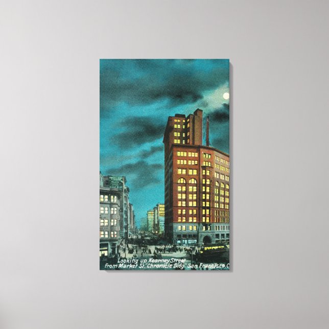 Lienzo Vista nocturna de Kearney St en Chronicle Bldg (Anverso)