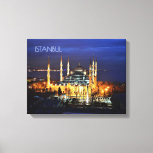 Lienzo Vista nocturna de la Mezquita Azul de Estambul Tur