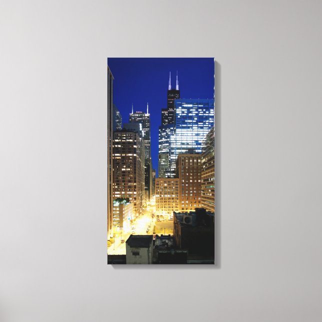 Lienzo Vista nocturna del paisaje urbano de Chicago (Anverso)