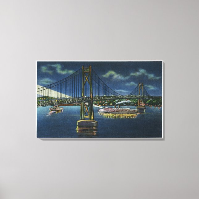 Lienzo Vista nocturna del puente de tráfico de Mid-Hudson (Anverso)