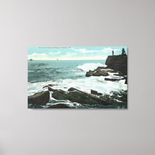 Lienzo Vista panorámica de la cabaña de la costa rocosa (Anverso)