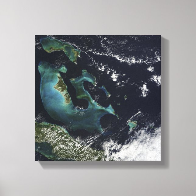 Lienzo Vista por satélite de las Islas Bahama (Anverso)