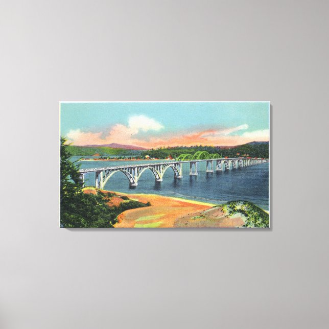 Lienzo Vistas al puente de la bahía de Alsea (Anverso)