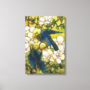 Lienzo Vitral del hibisco y de los loros