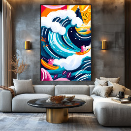 Lienzo Vivid Fauvist Vision de la Gran Ola de Kanagawa