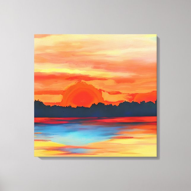 Lienzo Vivid Ocean Sunset en Fiery Naranja (Anverso)