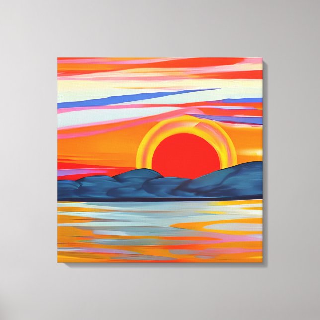 Lienzo Vivid Ocean Sunset Over Mountains (Anverso)