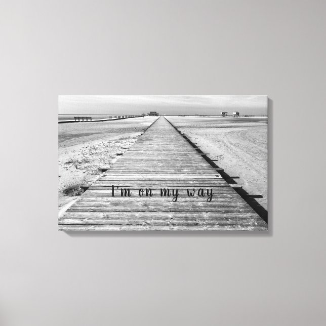 Lienzo Voy de camino a la playa foto en blanco y negro (Anverso)