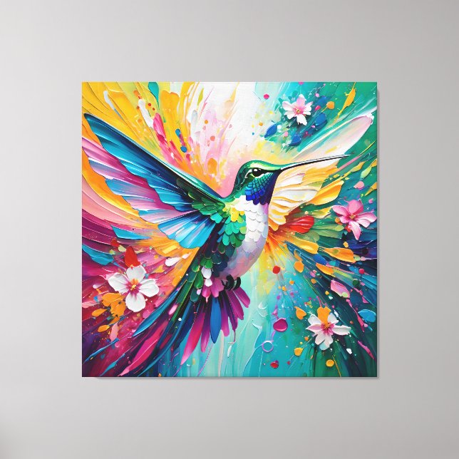 Lienzo Vuelo Arcoíris: Colibrí Vibrante (Anverso)