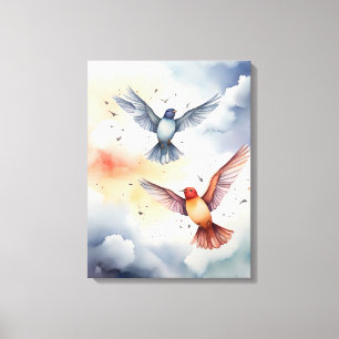 Lienzo Vuelo celestial: Aves acuáticas en el cielo