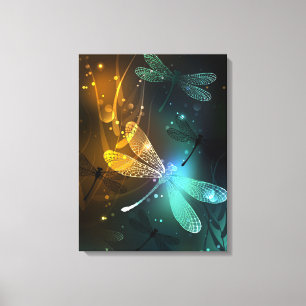 Lienzo Vuelo de libélula luminosa verde