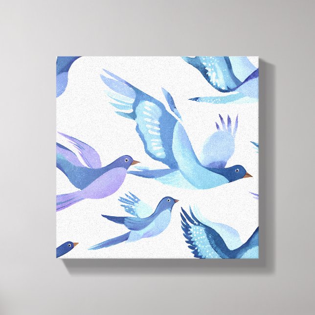 Lienzo Vuelo de pájaro azul | Pintura de acuarela moderna (Anverso)