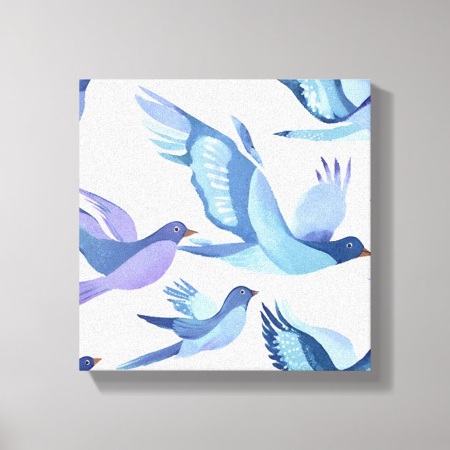 Lienzo Vuelo de pájaro azul | Pintura de acuarela moderna (Anverso)