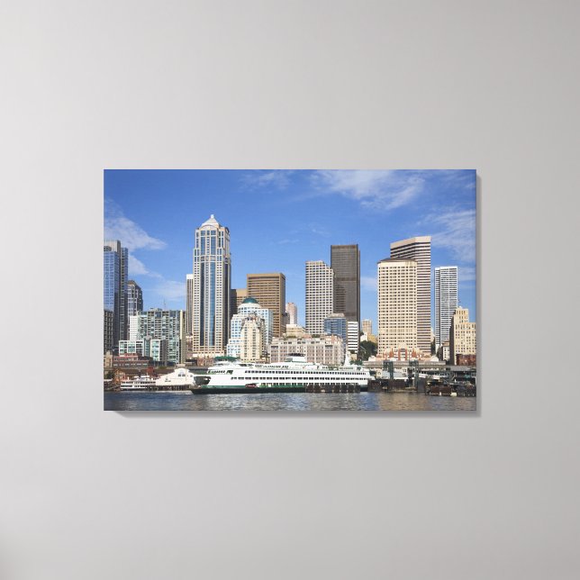 Lienzo WA, Seattle, Skyline Seattle con ferry (Anverso)