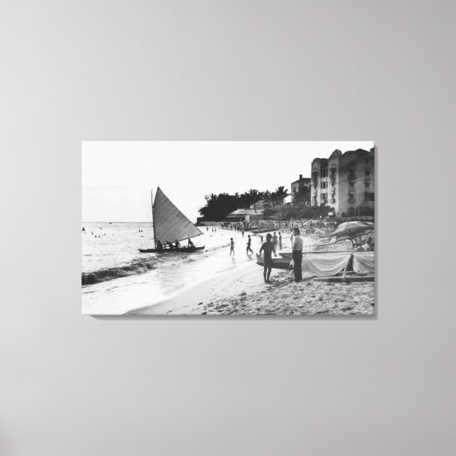 Lienzo Waikiki Beach and Boats Honolulu (Anverso)