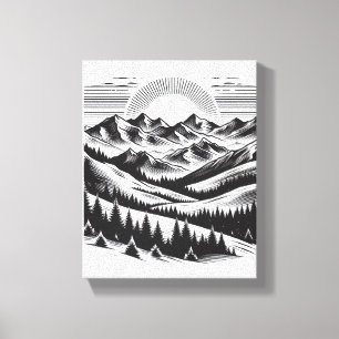 Lienzo WALL ART Mountain, paisaje NEGRO Y BLANCO