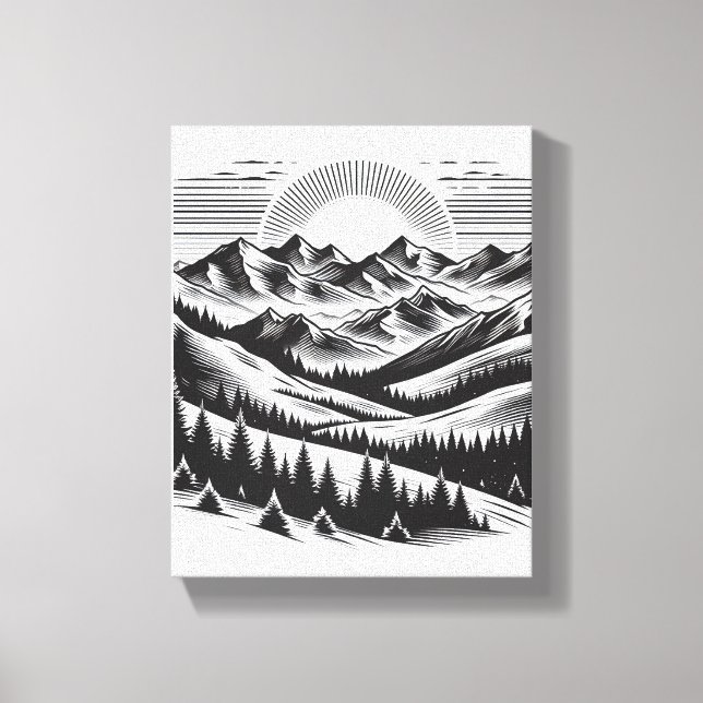 Lienzo WALL ART Mountain, paisaje NEGRO Y BLANCO (Anverso)