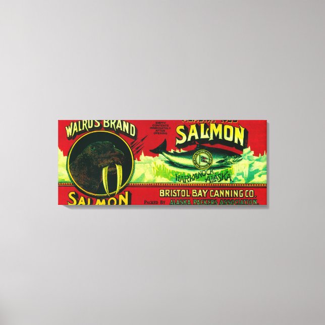 Lienzo Walrus Salmon Can LabelHarkanock, AK (Anverso)