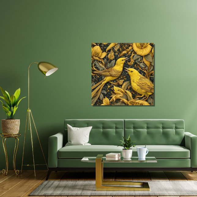 Lienzo Warblers amarillos (Yellow Warblers Canvas Print - in a green living room.)