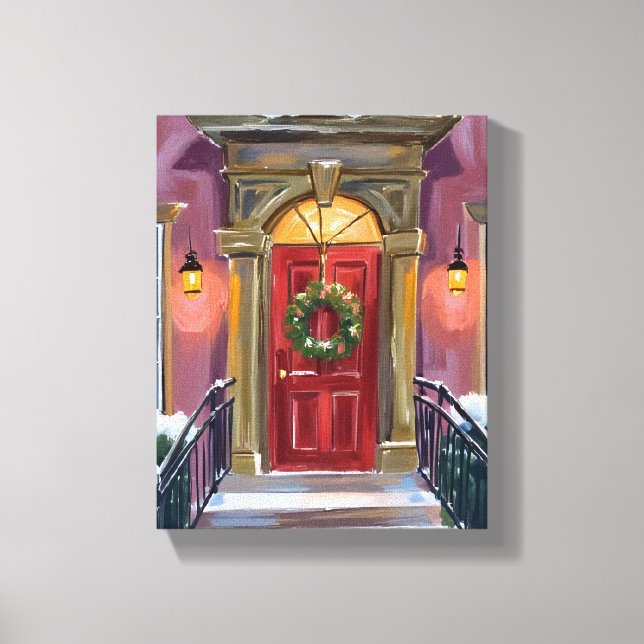 Lienzo Warm Welcome | Christmas Red Wreath Cozy Painting (Anverso)