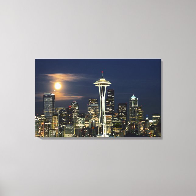 Lienzo Washington, Seattle, Silueta por la noche desde Ke (Anverso)