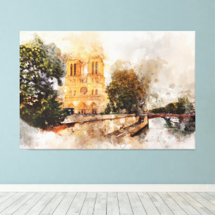 Lienzo Watercolor artístico de la Catedral de Notre-Dame 