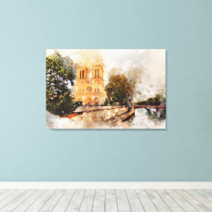Lienzo Watercolor artístico de la Catedral de Notre-Dame