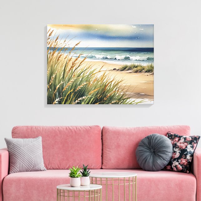 Lienzo Watercolor Beach Grass and Ocean Scene (Insitu (Sala de estar))