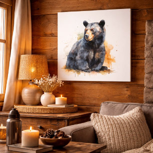 Lienzo Watercolor Bear Negro Woodland Art