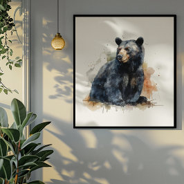 Lienzo Watercolor Bear Negro Woodland Art