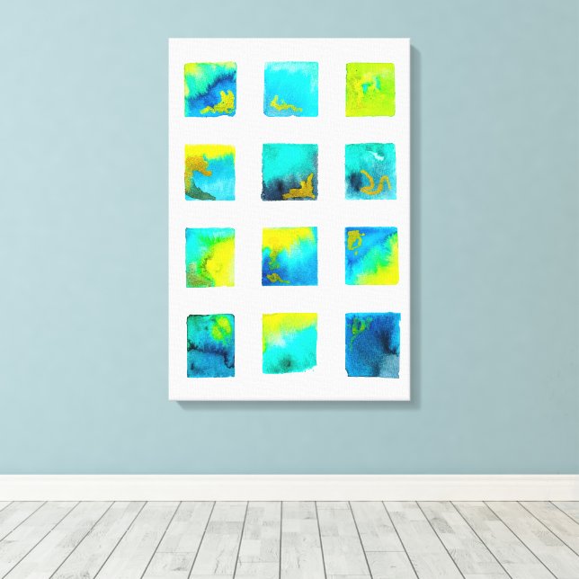 Lienzo watercolor blue and green squares (Insitu (piso de madera))