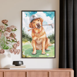Lienzo Watercolor Cute Golden Retriever Golf