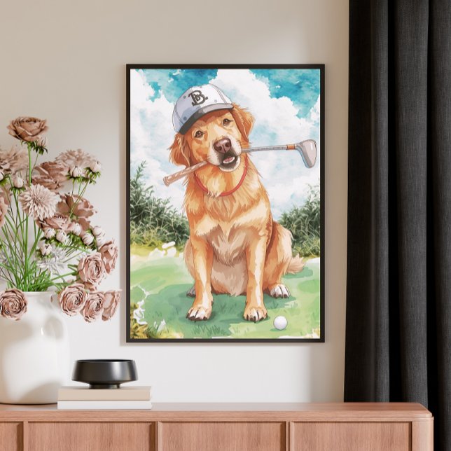 Lienzo Watercolor Cute Golden Retriever Golf (Subido por el creador)