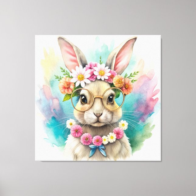 Lienzo Watercolor Cute Rabbit  (Anverso)