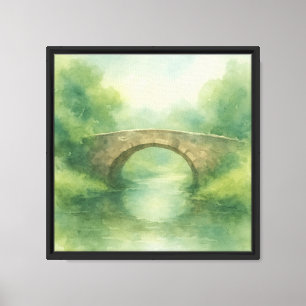 Lienzo Watercolor del puente de piedra antigua