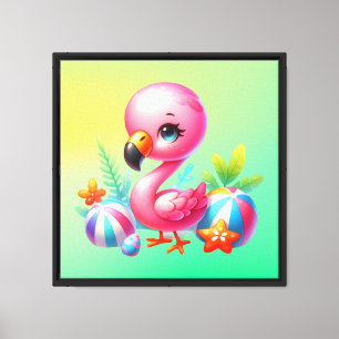 Lienzo Watercolor Flamingo Personalizado Clipart