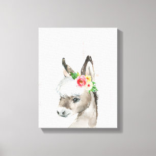 Lienzo Watercolor Floral Donkey Farmhouse Style Art