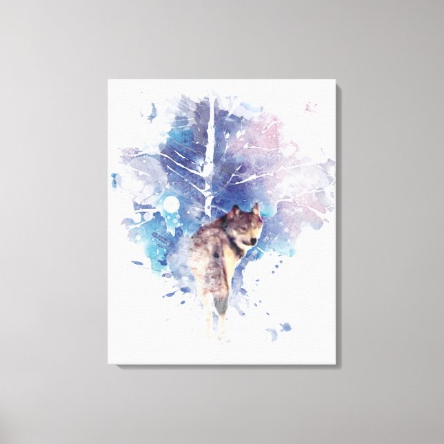 Lienzo Watercolor Gray Wolf Wildlife Animal Nature Art (Anverso)