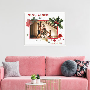 Lienzo Watercolor Holly Berries Christmas Tree Holiday