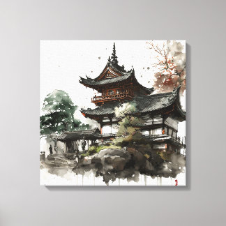 Lienzo Watercolor painting style of a japanese temple