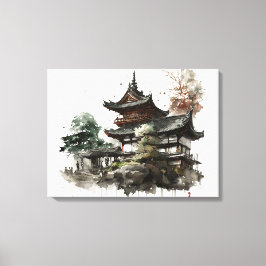 Lienzo Watercolor painting style of a japanese temple